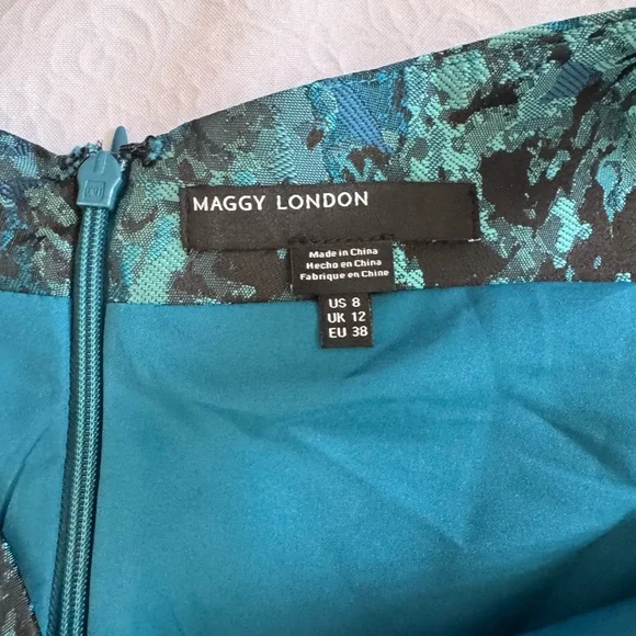 Maggy London Teal and Floral Brocade Fit-and-Flare Dress - Picture 5 of 11